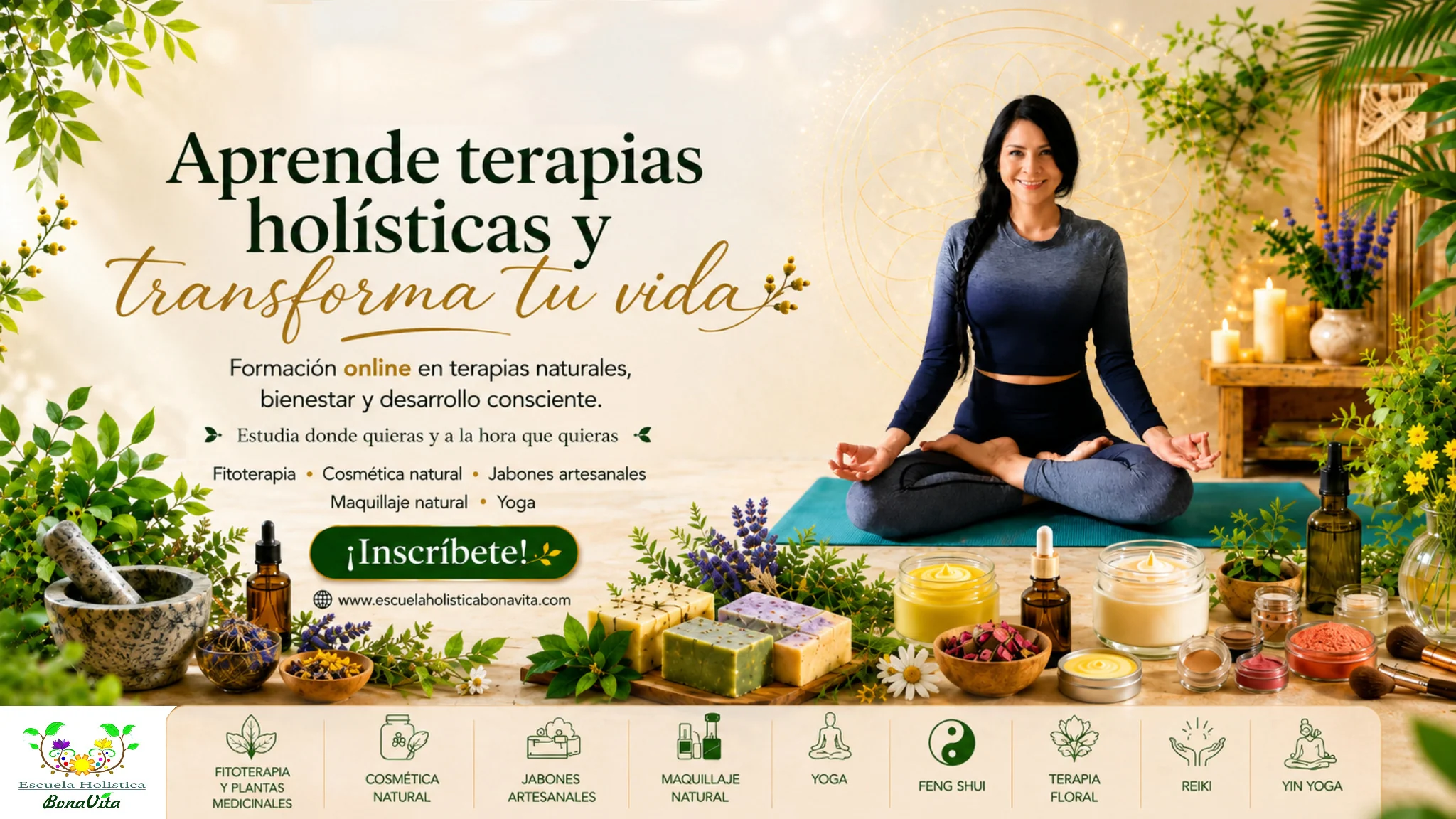 Cursos online de terapias naturales, cosmética natural, yoga y bienestar holístico