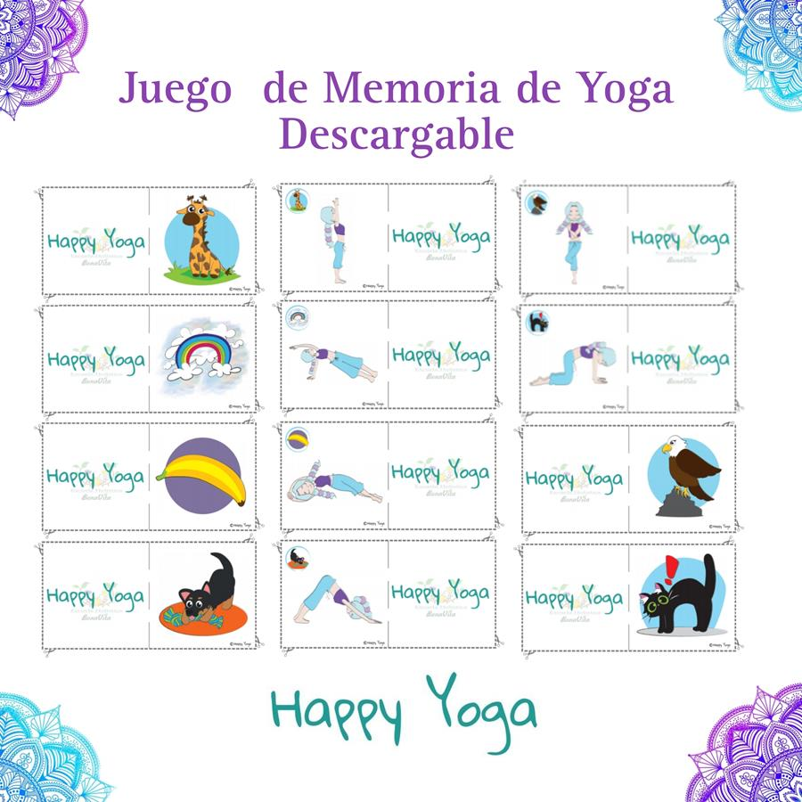 Juego de memoria de yoga para niños en PDF