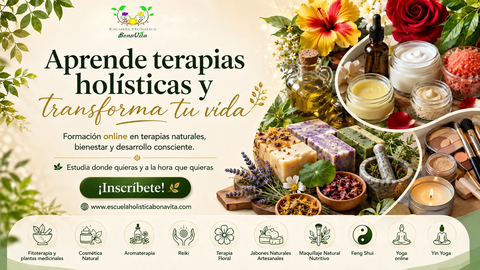 Cursos online de terapias naturales, cosmética natural, yoga y bienestar holístico